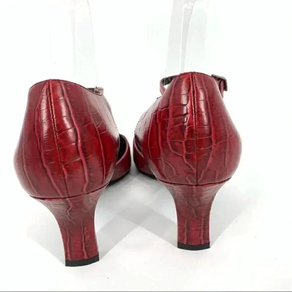 Easy spirit heels size 9.5 red leather tortoise print square toe vintage 90s - Picture 3 of 15